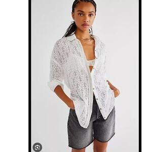 Free People Lace Long Sleeve Button Down Top Shirt S